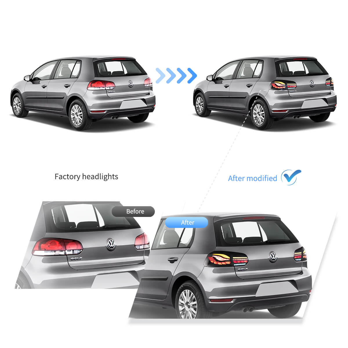 OLED Tail Light Assembly With Dynamic Welcome Lighting (GTS Style）For 2008-2014 Volkswagen Golf 6th Gen Mk6 Hatchback