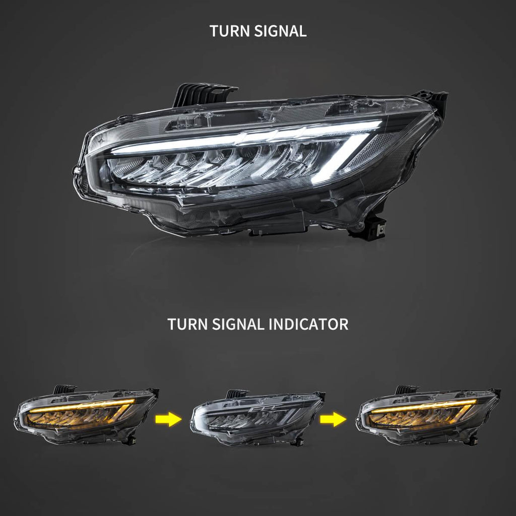 LED Headlight Assembly Reflection Bowl Chrome For 2016-2021 Honda Civic 10th Gen