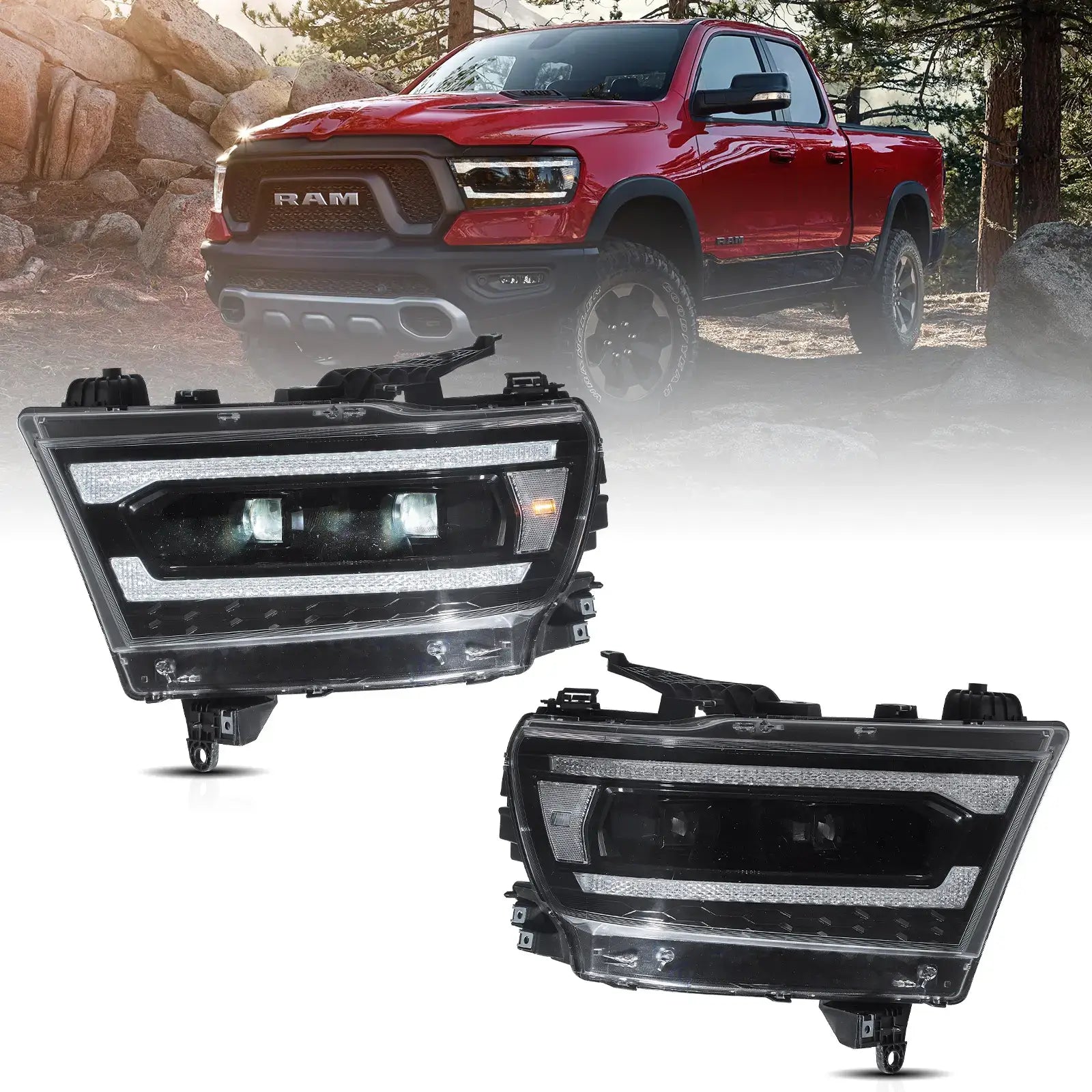 Full LED Headlight Assembly For 2019-2024 Dodge Ram 1500
