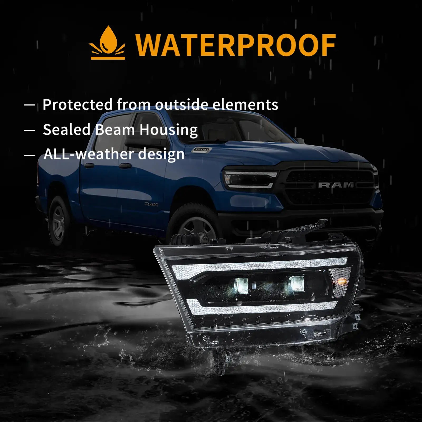 Full LED Headlight Assembly For 2019-2024 Dodge Ram 1500