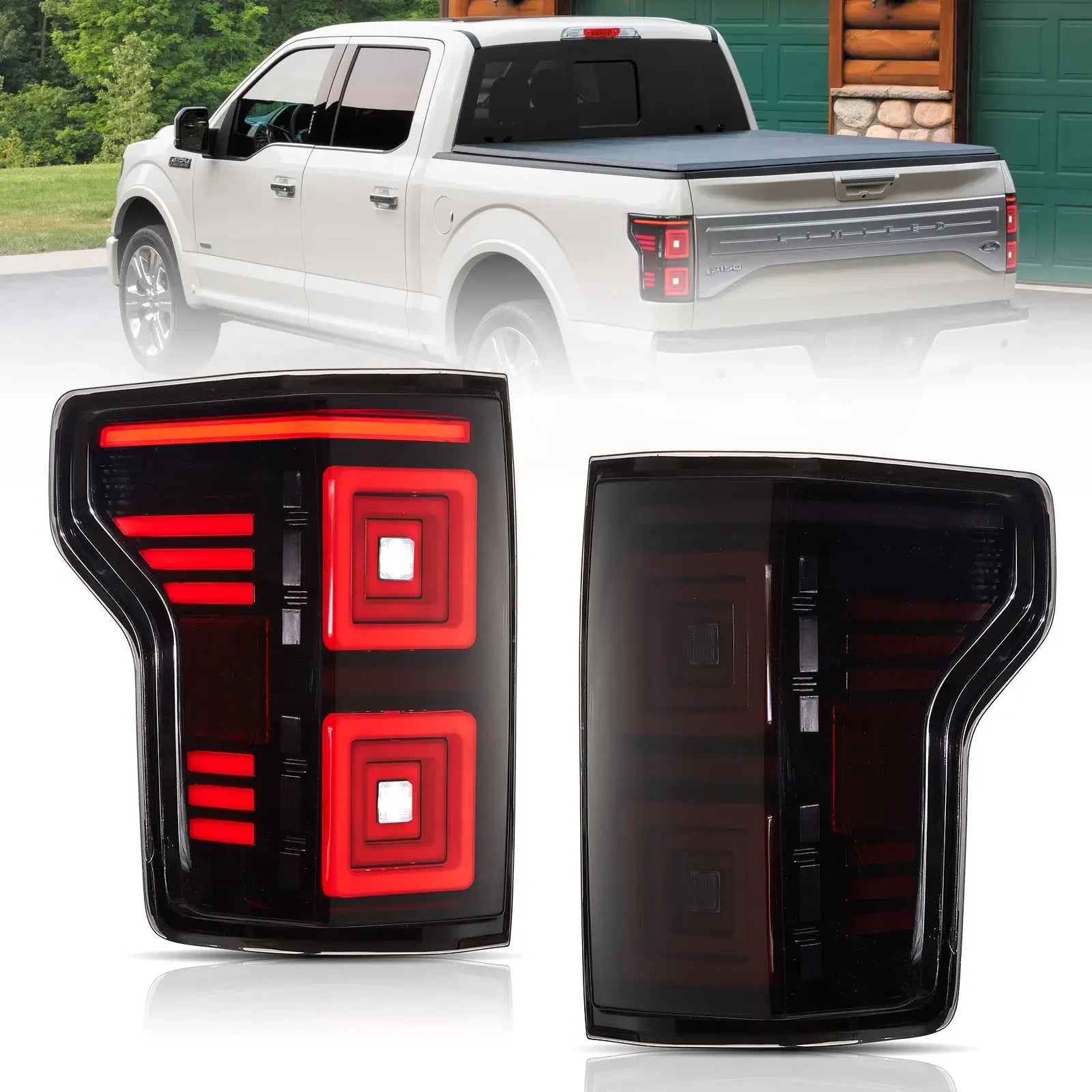 LED Ugprade Tail Lights Assembly With Red Sequential Turn Signal Smoked For 2015-2019 Ford F150 13th Gen (P552)