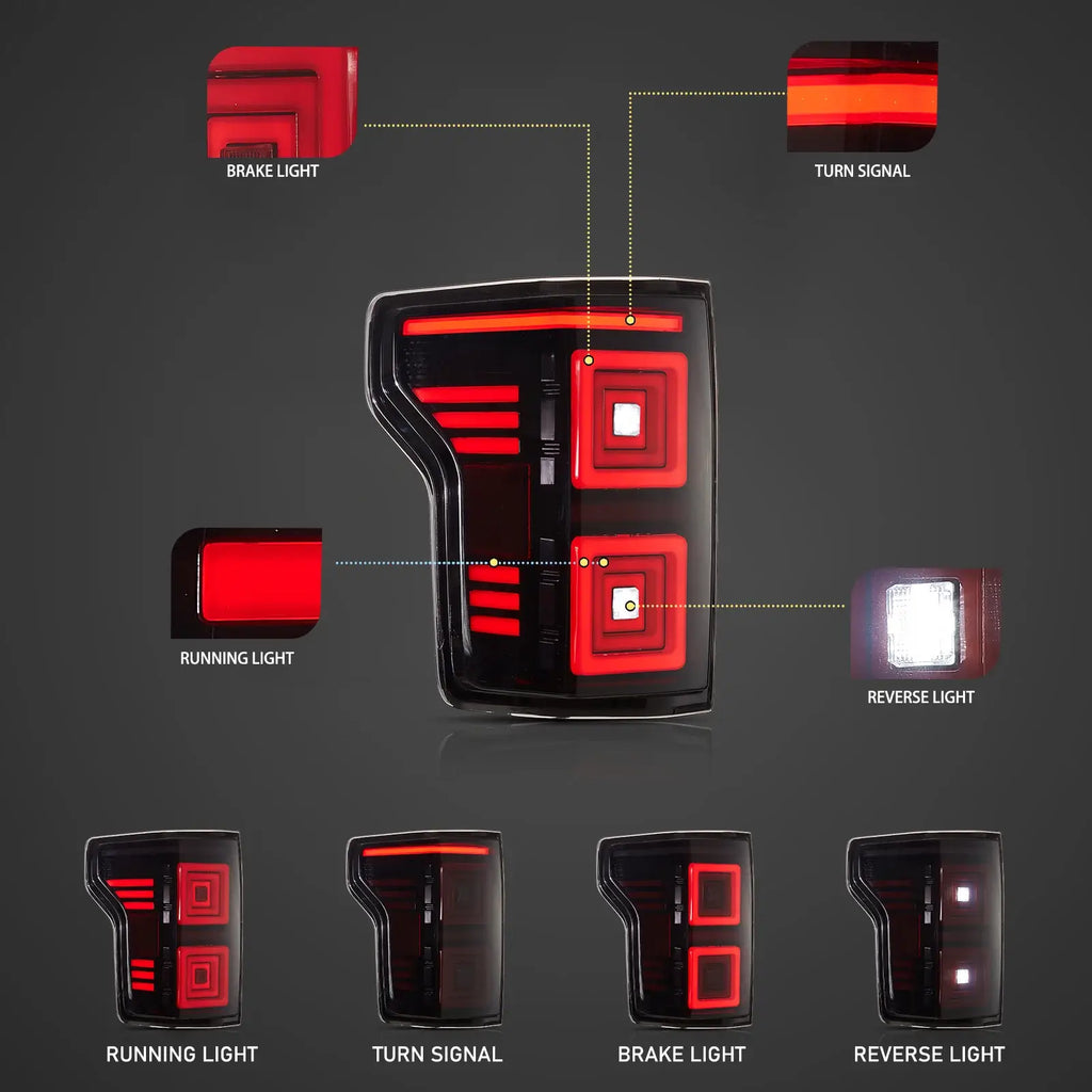 LED Ugprade Tail Lights Assembly With Red Sequential Turn Signal Smoked For 2015-2019 Ford F150 13th Gen (P552)