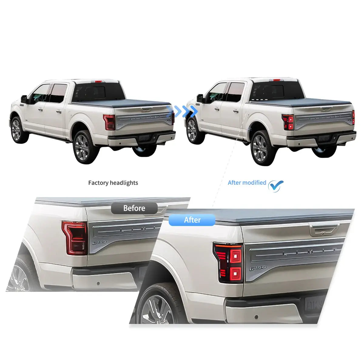 LED Ugprade Tail Lights Assembly With Red Sequential Turn Signal Smoked For 2015-2019 Ford F150 13th Gen (P552)