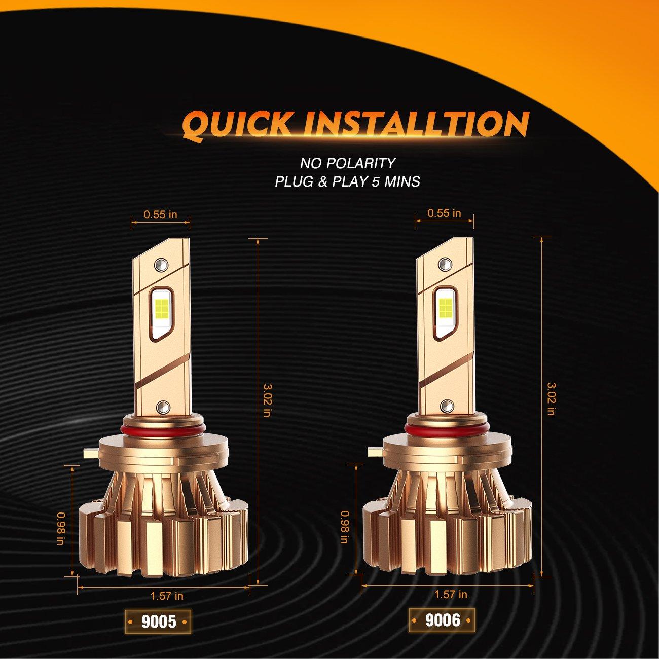 9005+9006 LED Headlight Bulbs 44W 4000LM X60 Series Fanless 6500K Cool White | 4 Bulbs