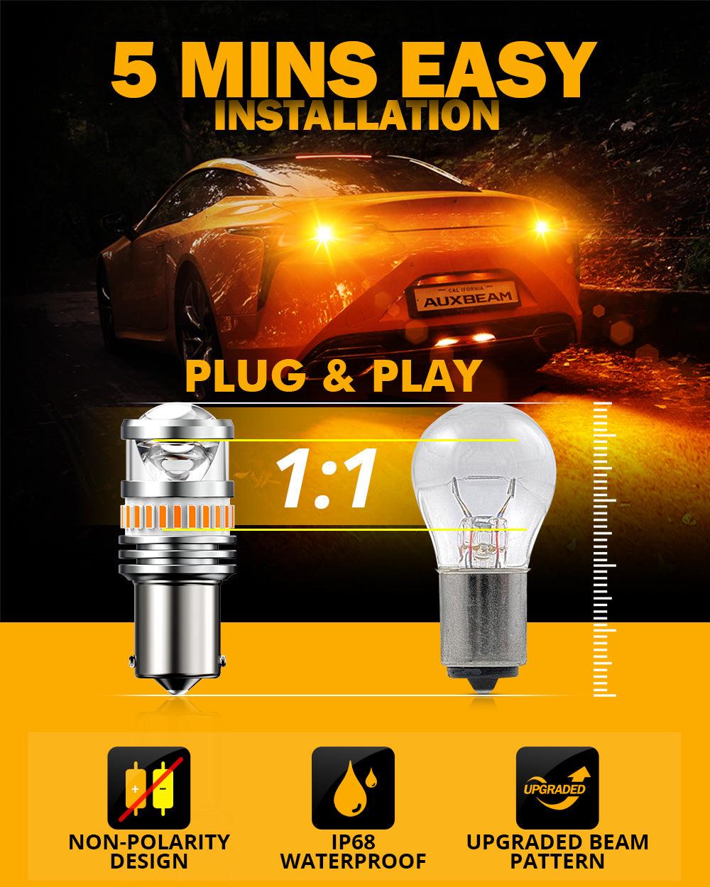 1156 BA15S LED Turn Signal Light Rear/Front, Side Marker Light Bulbs 11W 4000LM 3500K Amber B1 Series | 2 Bulbs