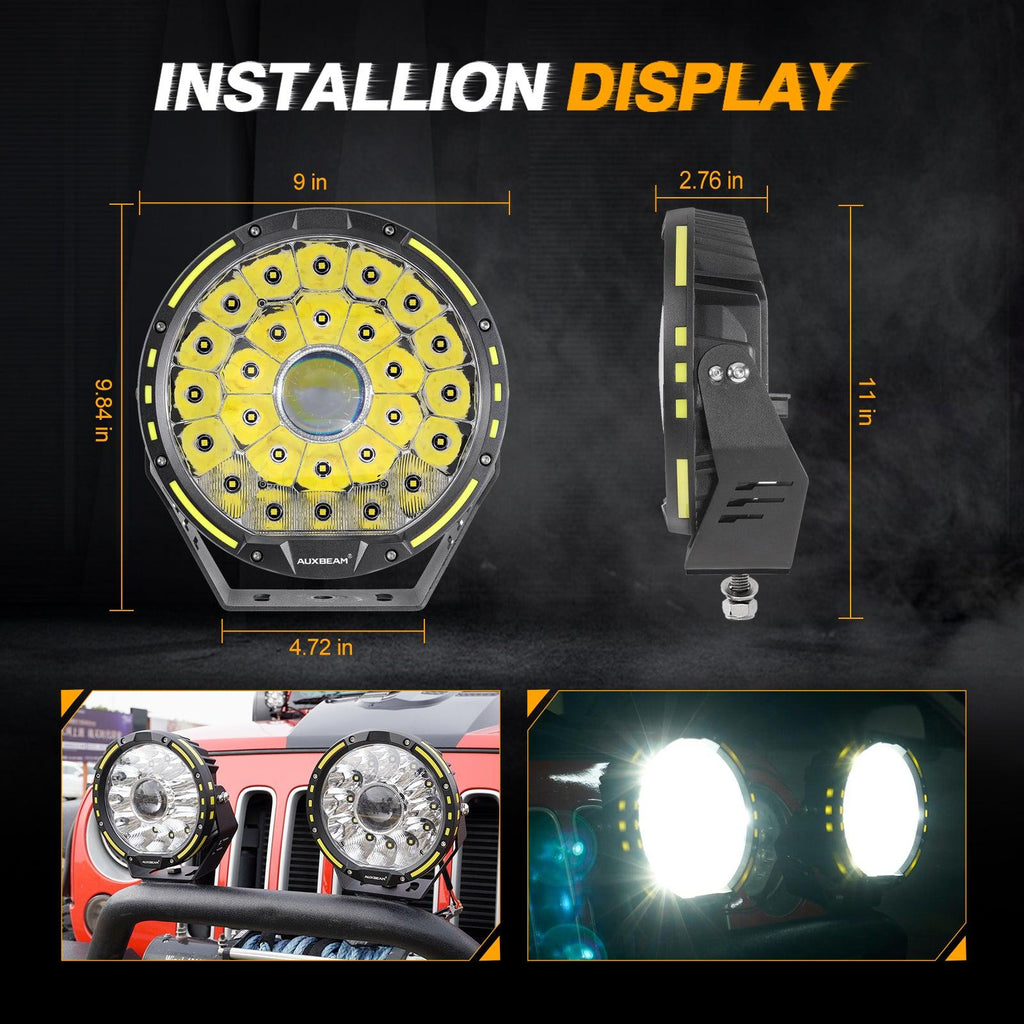 (2pcs/set) 9 INCH 270W 37776LM 360-PRO Series Custom Lens Offroad LED Driving Lights+Amber/Black Covers(Optional) for JEEP WRANGLER JL JK TJ