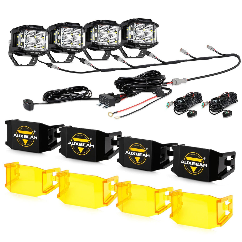 V-MAX Series | 4 Inch 92W 8960LM Spot Beam Side Shooter LED Square Pod Lights with Amber DRL