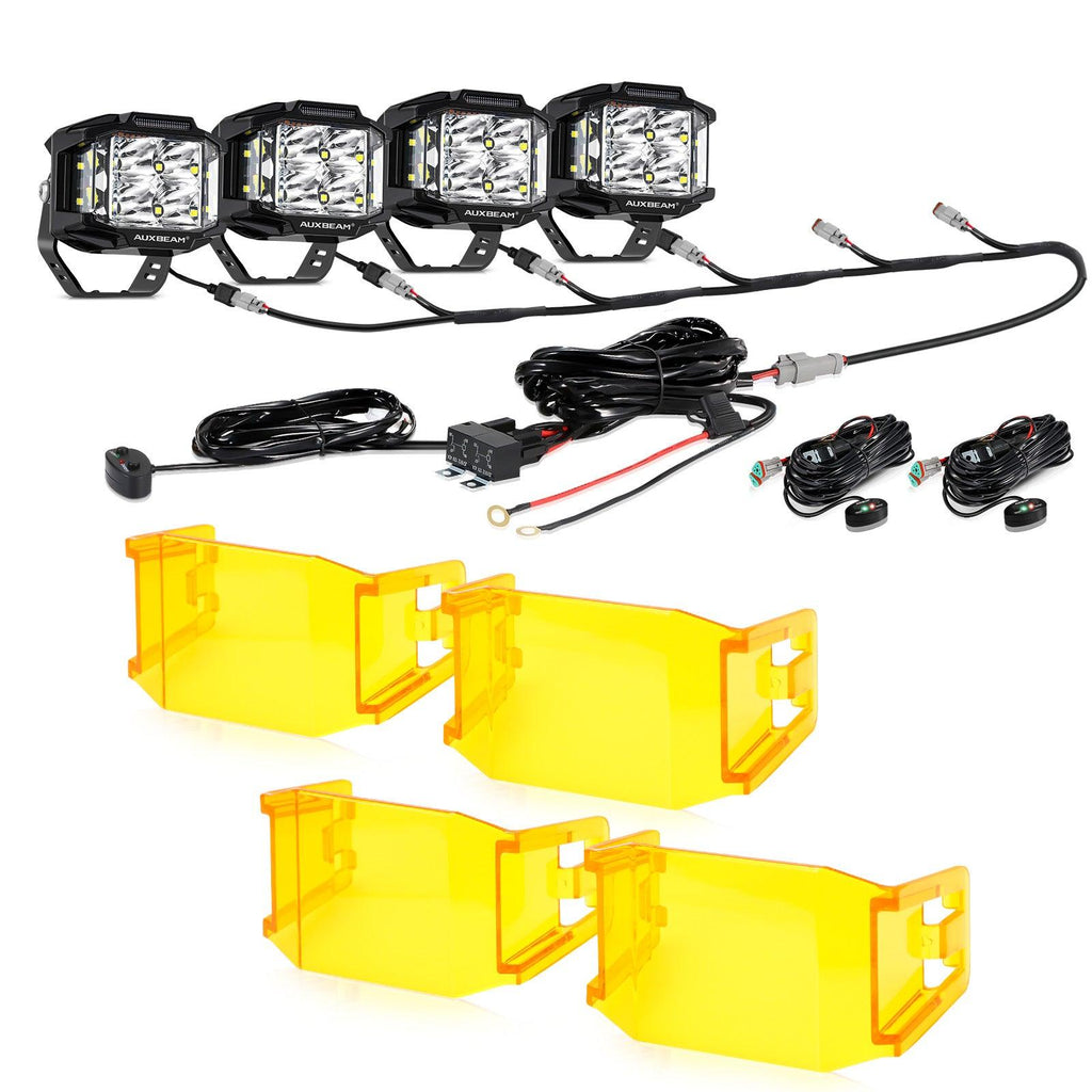 V-MAX Series | 4 Inch 92W 8960LM Spot Beam Side Shooter LED Square Pod Lights with Amber DRL