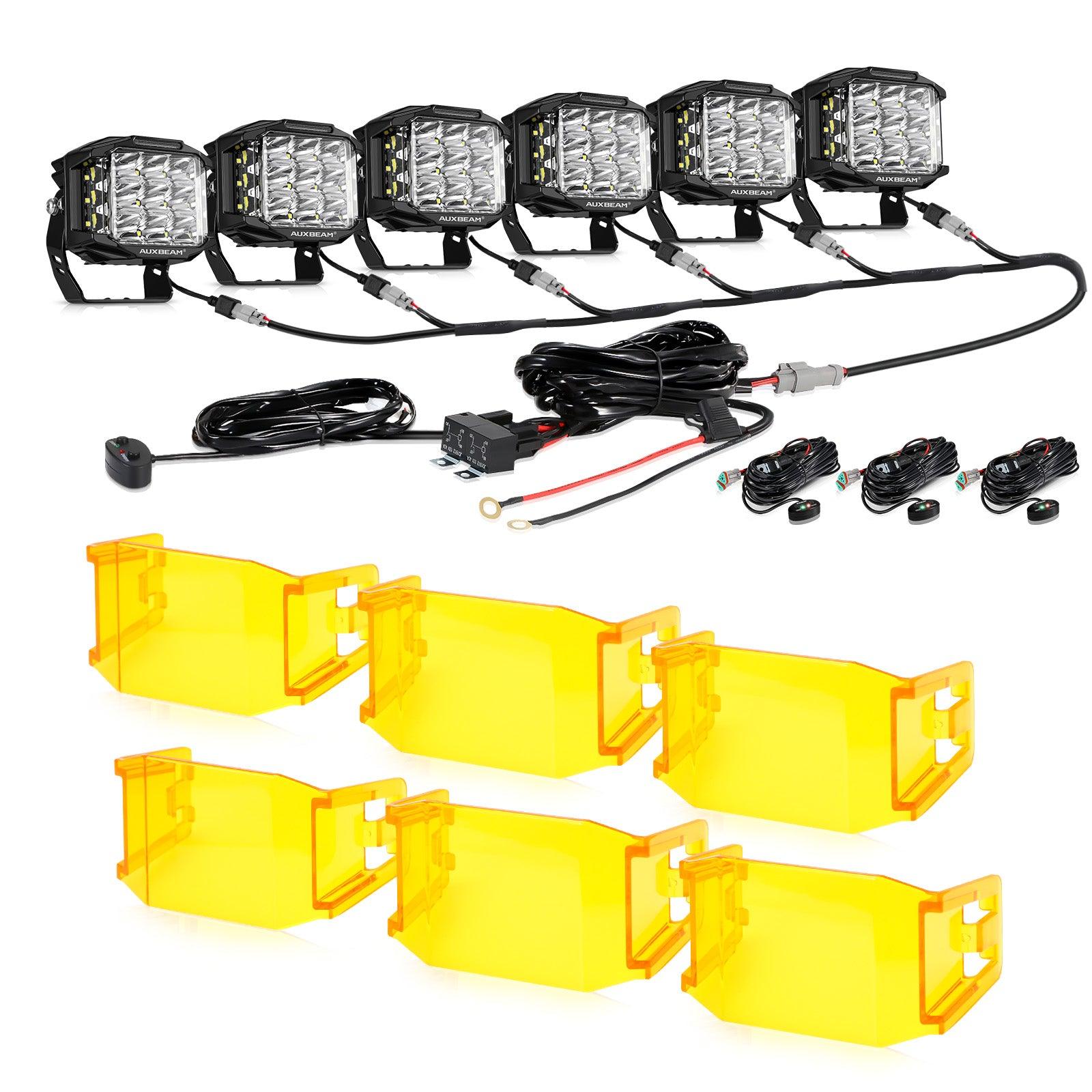 V-MAX Series | 5 Inch 168W 16440LM Spot Beam Side Shooter LED Square Pod Lights with Amber DRL
