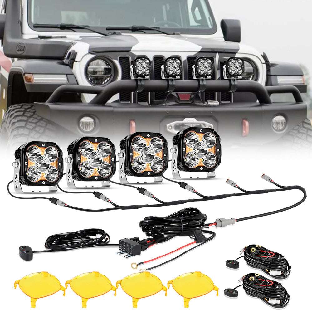 XP-ULTRA Series 4.5 Inch 128W 15200LM Spot Beam LED Pod Lights Off Road Lights with Amber DRL