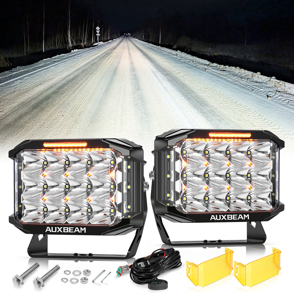 V-MAX Series 4/5/7 Inch Spot Beam Side Shooter LED Pod Lights with Amber DRL