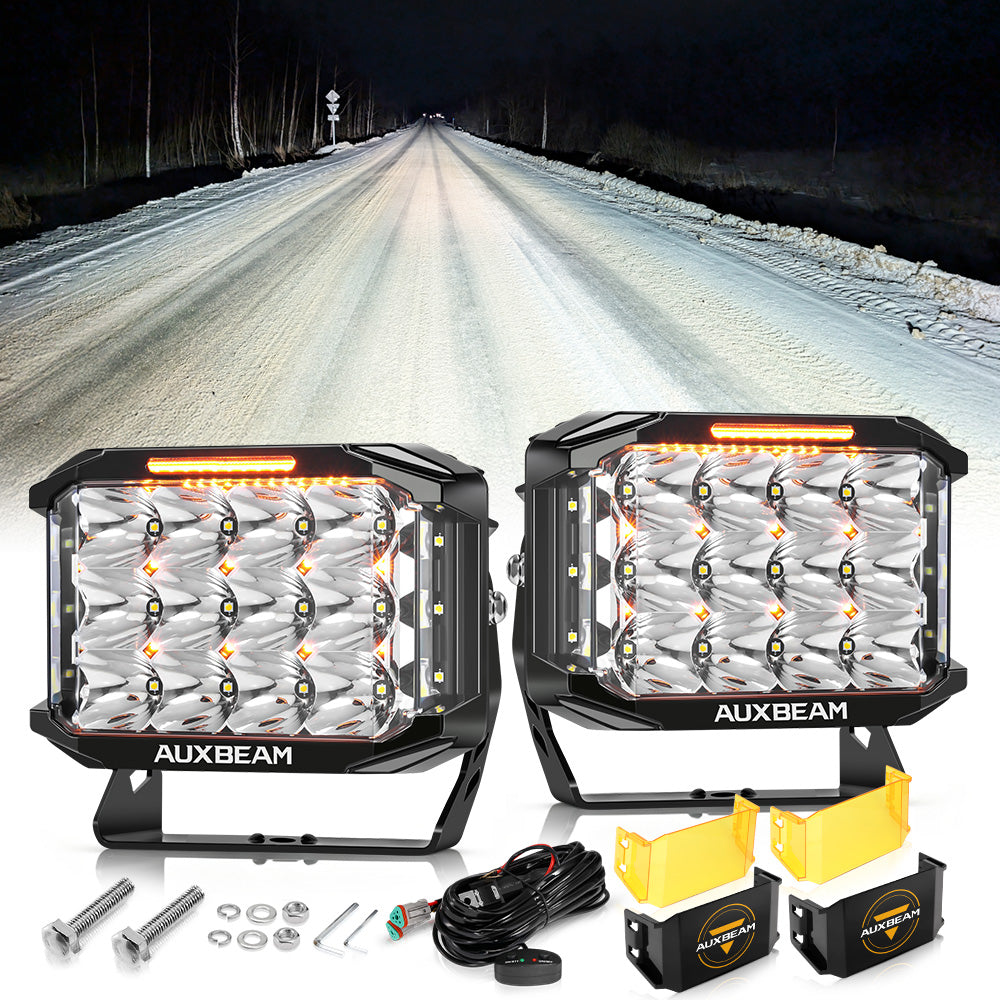 V-MAX Series 4/5/7 Inch Spot Beam Side Shooter LED Pod Lights with Amber DRL