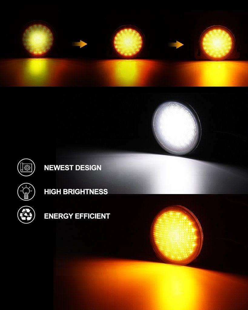 7" LED Headlight Replacement with Halo Ring + 4" LED Fog Light + Front Turn Signal & Fender Flares Side Marker Light for Jeep Wrangler JK