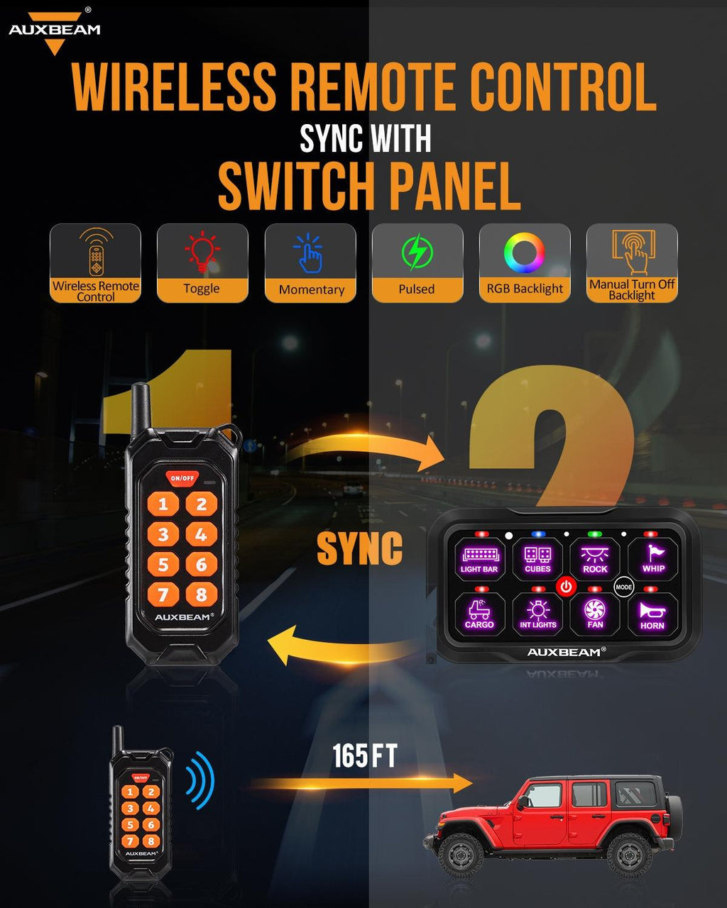 RC Series 8 Gang (RC-800) RGB Switch Panel with Remote Controller, Toggle/ Momentary/ Pulsed Mode Supported(One-Sided Outlet)
