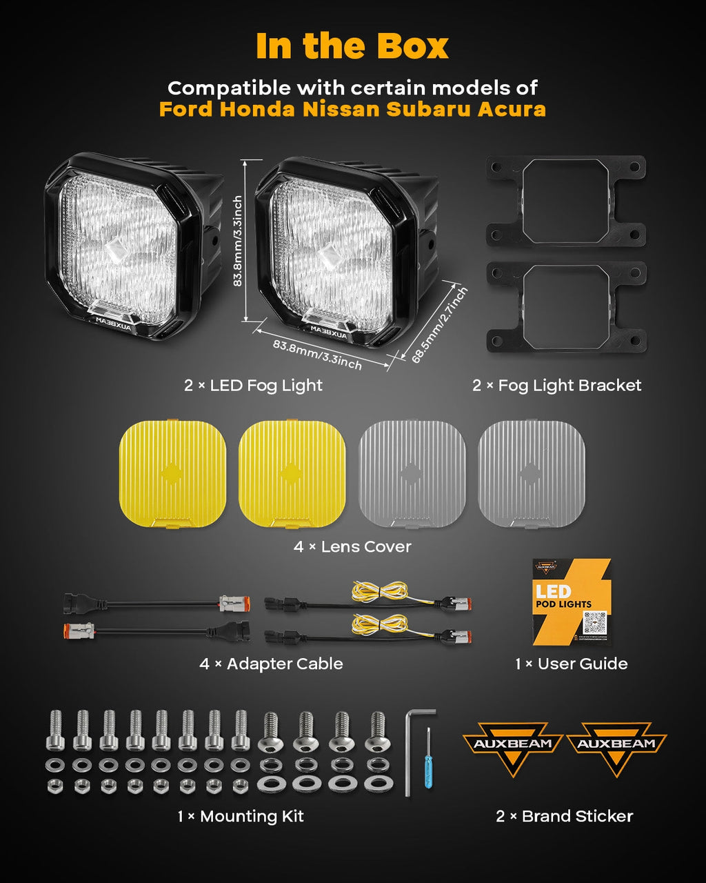 Color Play Series 3 Inch LED Fog Light Kit For Subaru BRZ/Subaru Crosstrek/Subaru Legacy/Subaru WRX