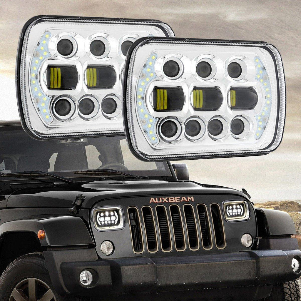 (2pcs/set) 130W 7x6 LED Headlight with DRL for Jeep Wrangler YJ XJ MJ/ Ford/ Savana/  Trucks (Black/Chrome)