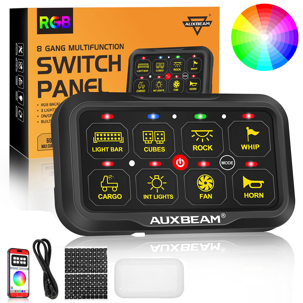 AR Series 8 Gang (AR-820) RGB Switch Panel with APP, Toggle/ Momentary/ Pulsed Mode Supported (Two-Sided Outlet)