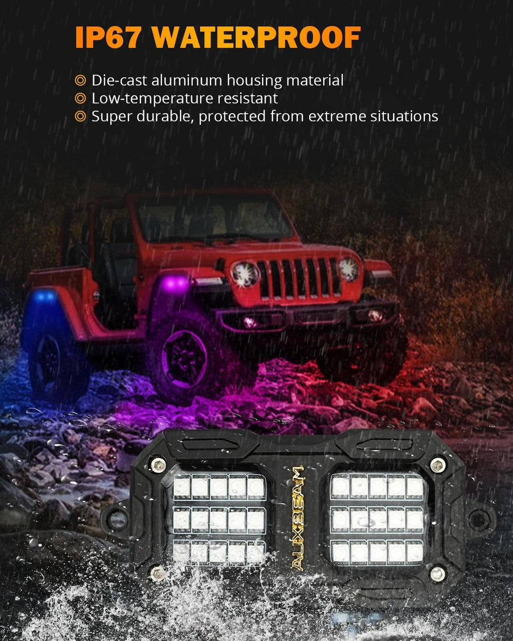 NEW Vibrant Series | 4PCS RGB LED Rock Lights Kit Multicolor Neon Underglow Lights with Bluetooth APP & Remote Control