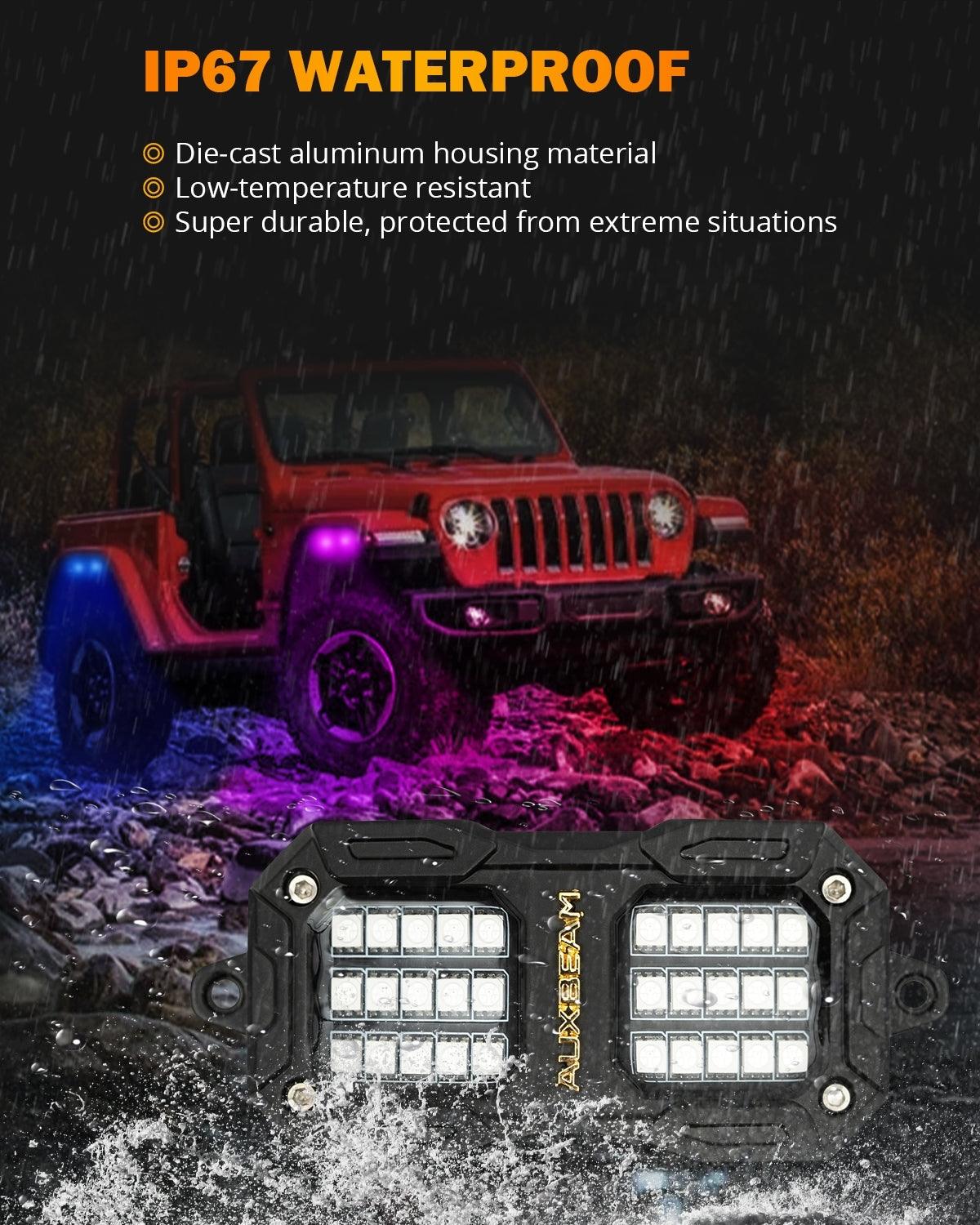 NEW Vibrant Series | 4PCS RGB LED Rock Lights Kit Multicolor Neon Underglow Lights with Bluetooth APP & Remote Control