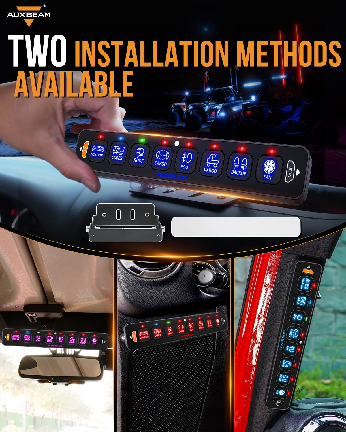 AS Series 8 Gang (AS-R80) RGB Slim Switch Panel, Toggle/ Momentary/ Pulsed Mode Supported(One-Sided Outlet)