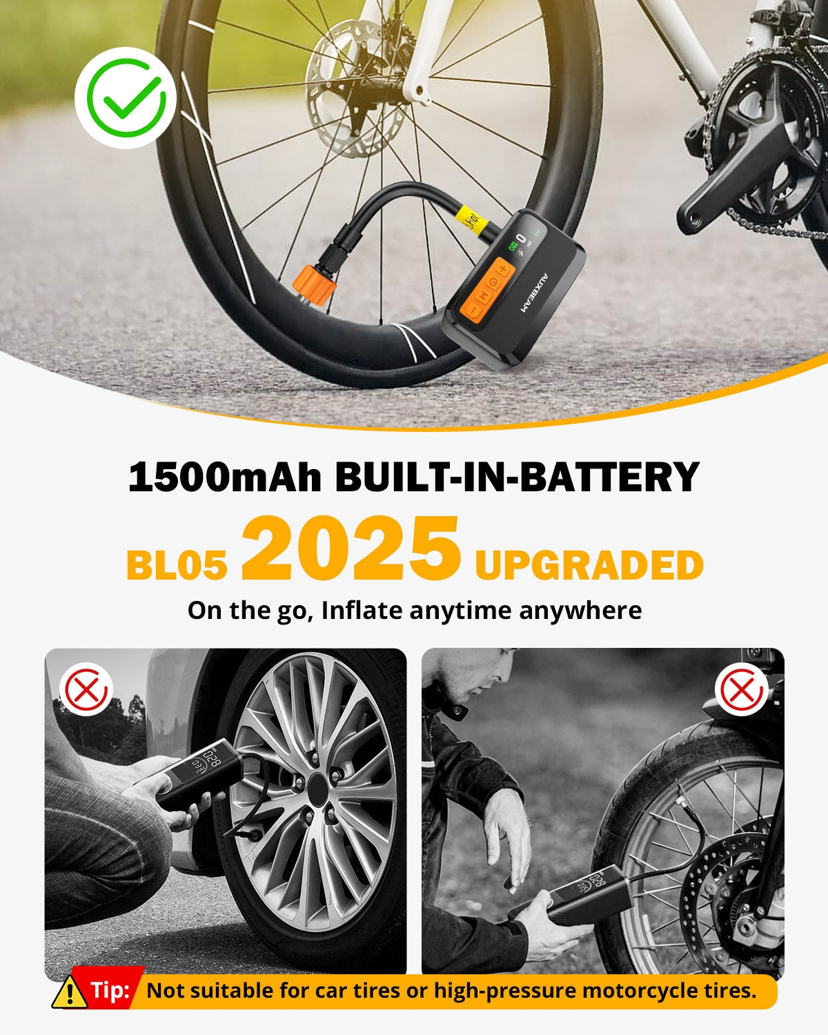 🆕BL05 120PSI High-Performance Upgraded Mini Handheld Bike Pump | Brushless Motor | Smart Presets | Progress Bar Display