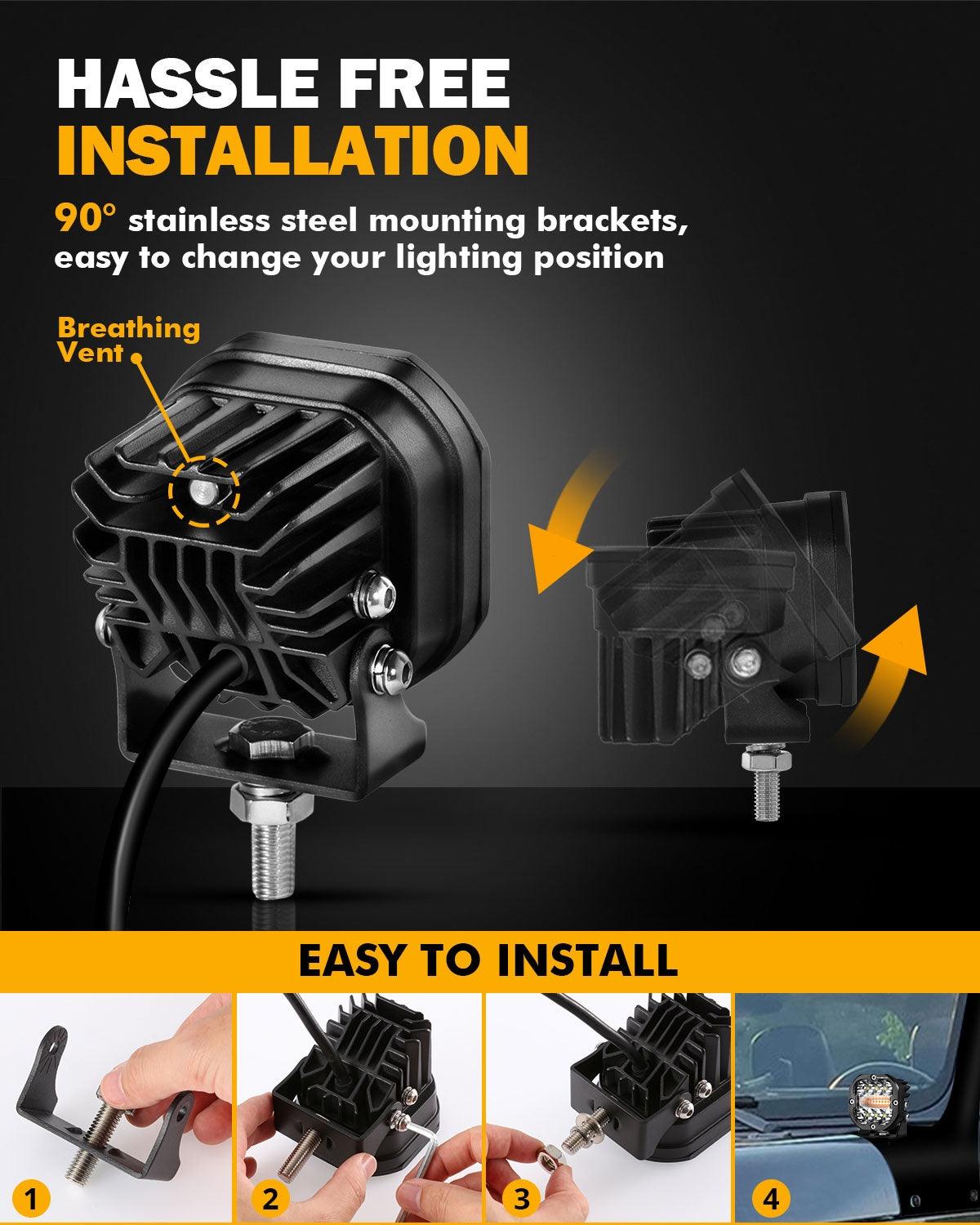3 Inch 96W 9600LM LED Pods 6 Modes LED Driving Light with A-Pillar Mounting Bracket For Ford Bronco 2/4 Door 2021 2022