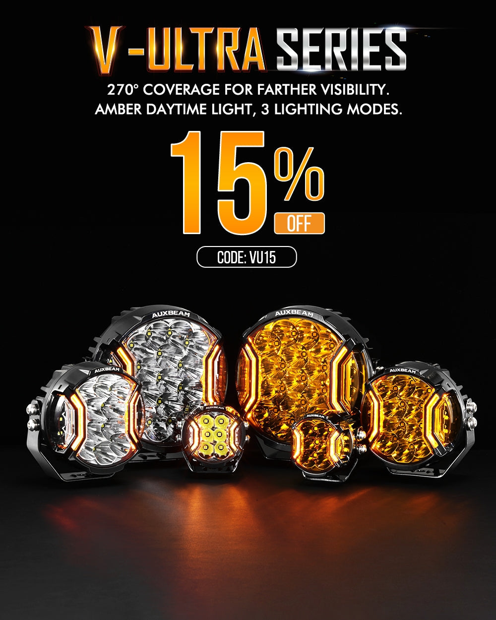 V-ULTRA Series  3/5/7 Inch LED Side Shooter Amber/White Pod Lights with Amber DRL