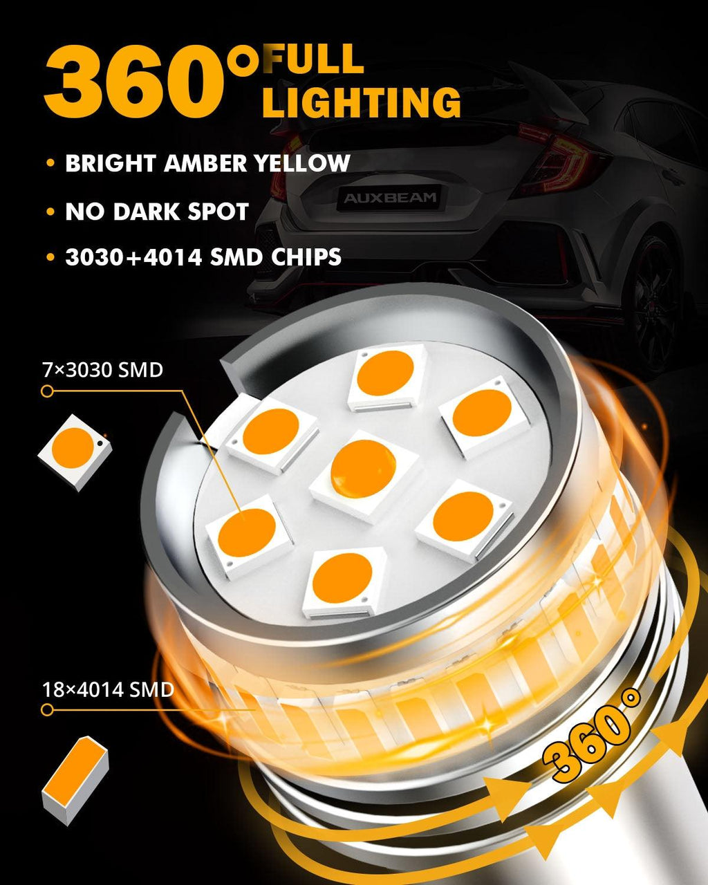 1157 BAY15D LED Turn Signal Light Rear/Front, Side Marker Light Bulbs 11W 4000LM 3500K Amber B1 Series | 2 Bulbs