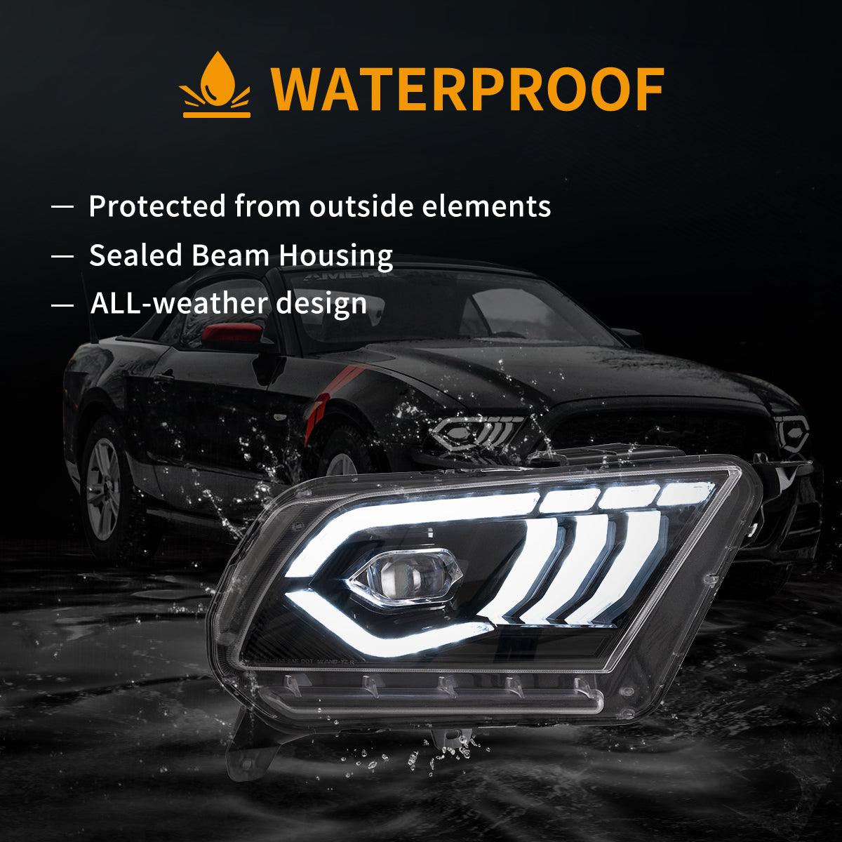 DOP APPROVED LED Headlight Assembly Dual Beam Projector Black For 2010-2014 Ford Mustang 5th Gen Facelifted