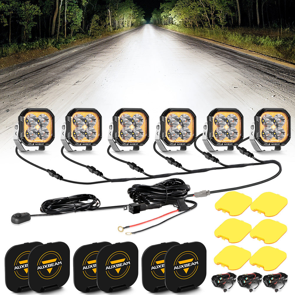 Color Play Series 3 Inch 100W LED Pod Lights Off Road Lights with White DRL & Amber Turn Signal Lights