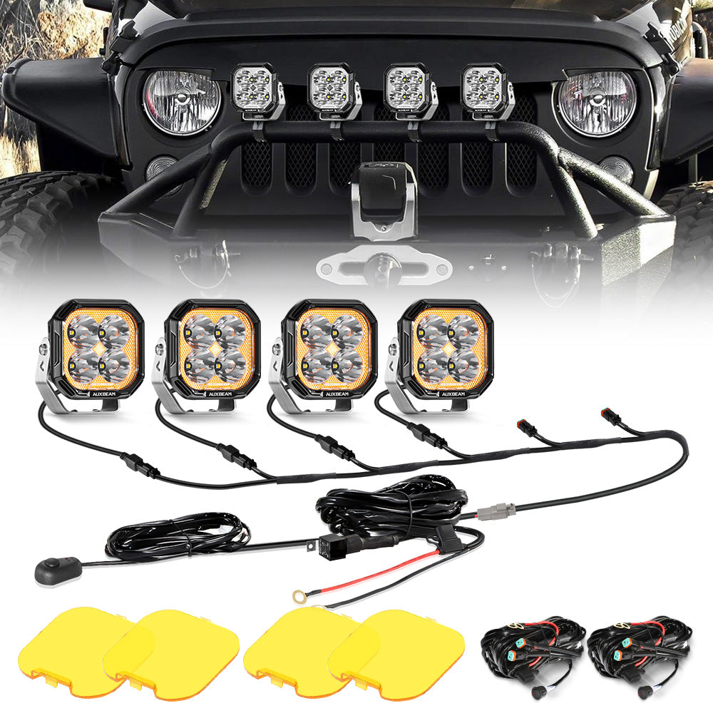 Color Play Series 3 Inch 100W LED Pod Lights Off Road Lights with White DRL & Amber Turn Signal Lights