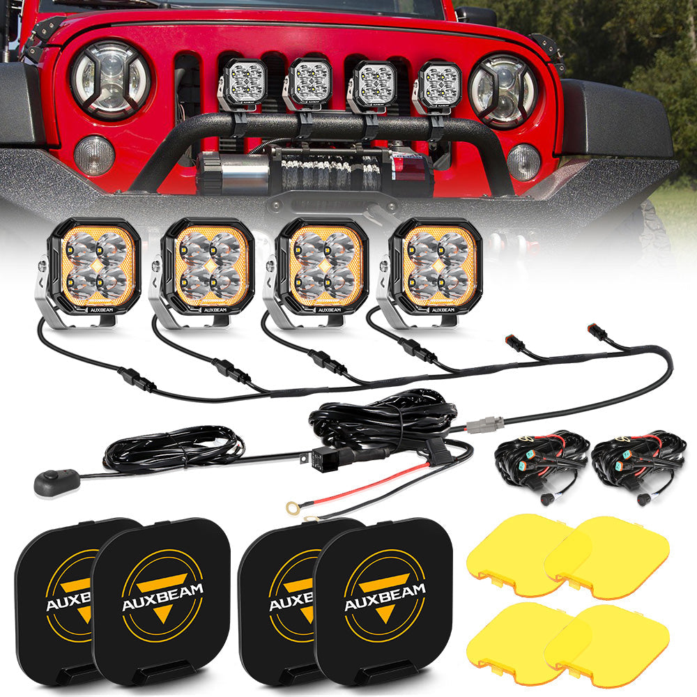 Color Play Series 3 Inch 100W Spot LED Pod Lights Off Road Lights with White DRL & Amber Turn Signal Lights