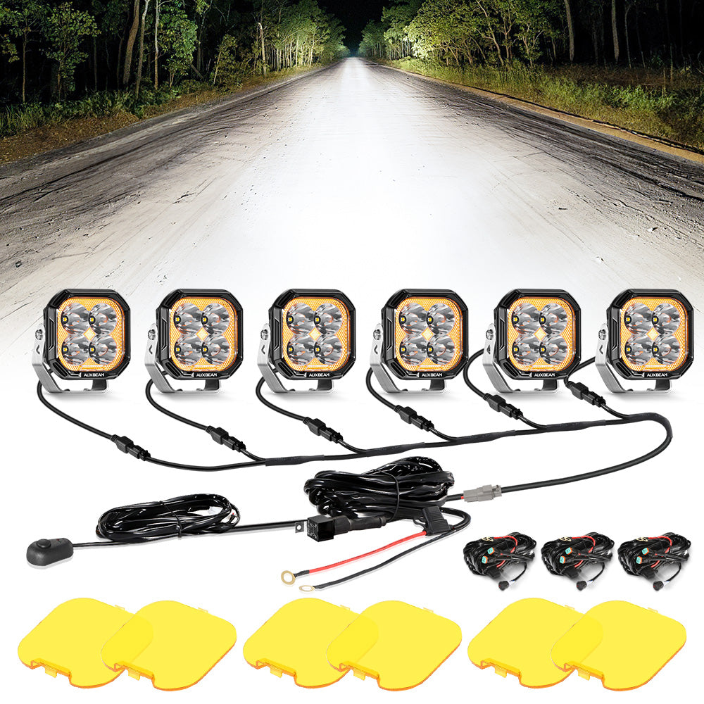 Color Play Series 3 Inch 100W Spot LED Pod Lights Off Road Lights with White DRL & Amber Turn Signal Lights