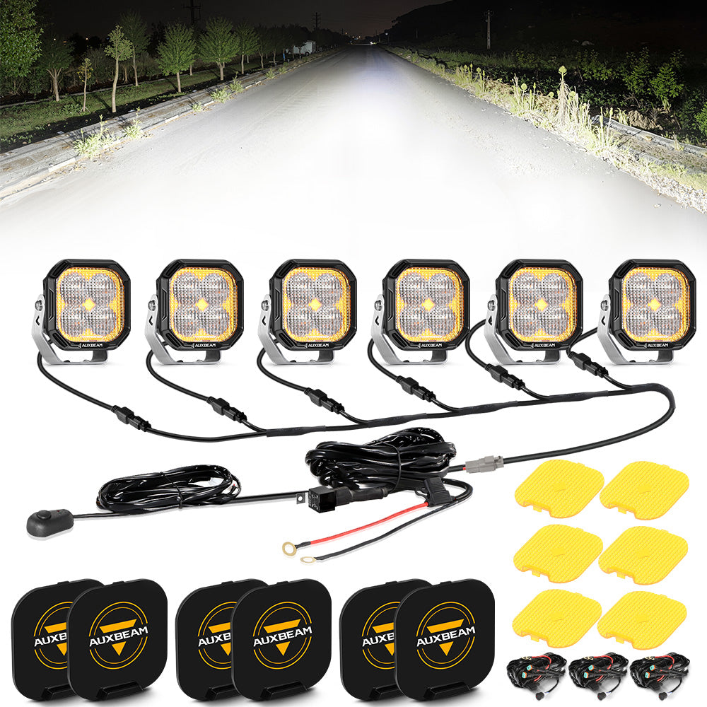 Color Play Series 3 Inch 100W LED Pod Lights Off Road Lights with White DRL & Amber Turn Signal Lights
