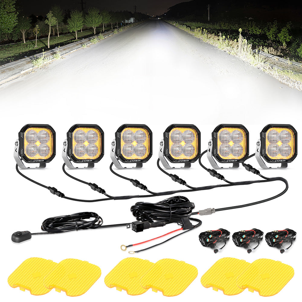 Color Play Series 3 Inch 100W Flood LED Pod Lights Off Road Lights with White DRL & Amber Turn Signal Lights