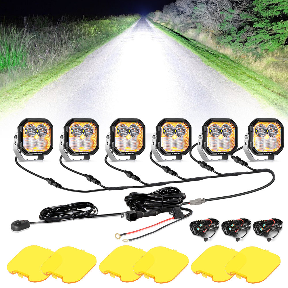 Color Play Series 3 Inch 100W Combo LED Pod Lights Off Road Lights with White DRL & Amber Turn Signal Lights