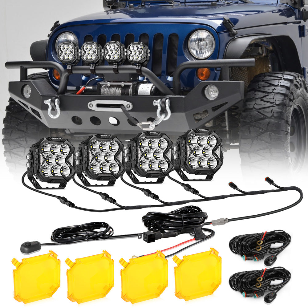 CUBE-Z Series 4 Inch LED Pod Lights Off Road Lights with White DRL & Amber Turn Signal Lights