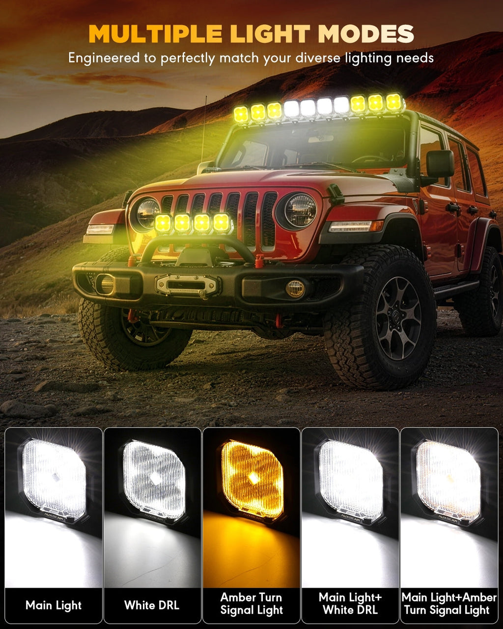 Color Play Series 3 Inch 100W Fog Lights Off Road Lights with White DRL & Amber Turn Signal Lights