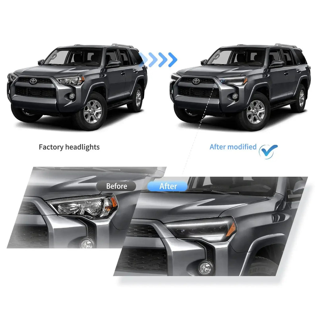 LED Headlight Assembly 4Pcs Projector Upgrade For 2014-2024 Toyota 4Runner