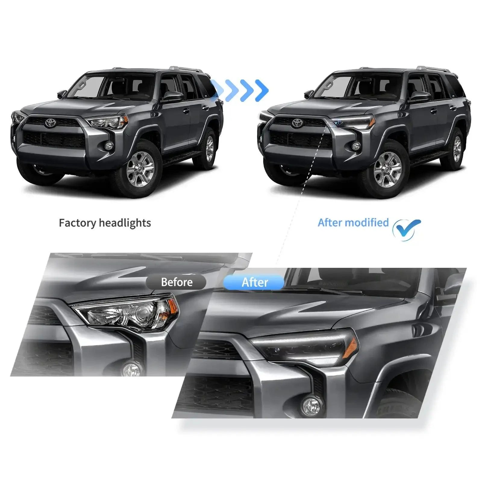 LED Headlight Assembly 4Pcs Projector Upgrade For 2014-2024 Toyota 4Runner