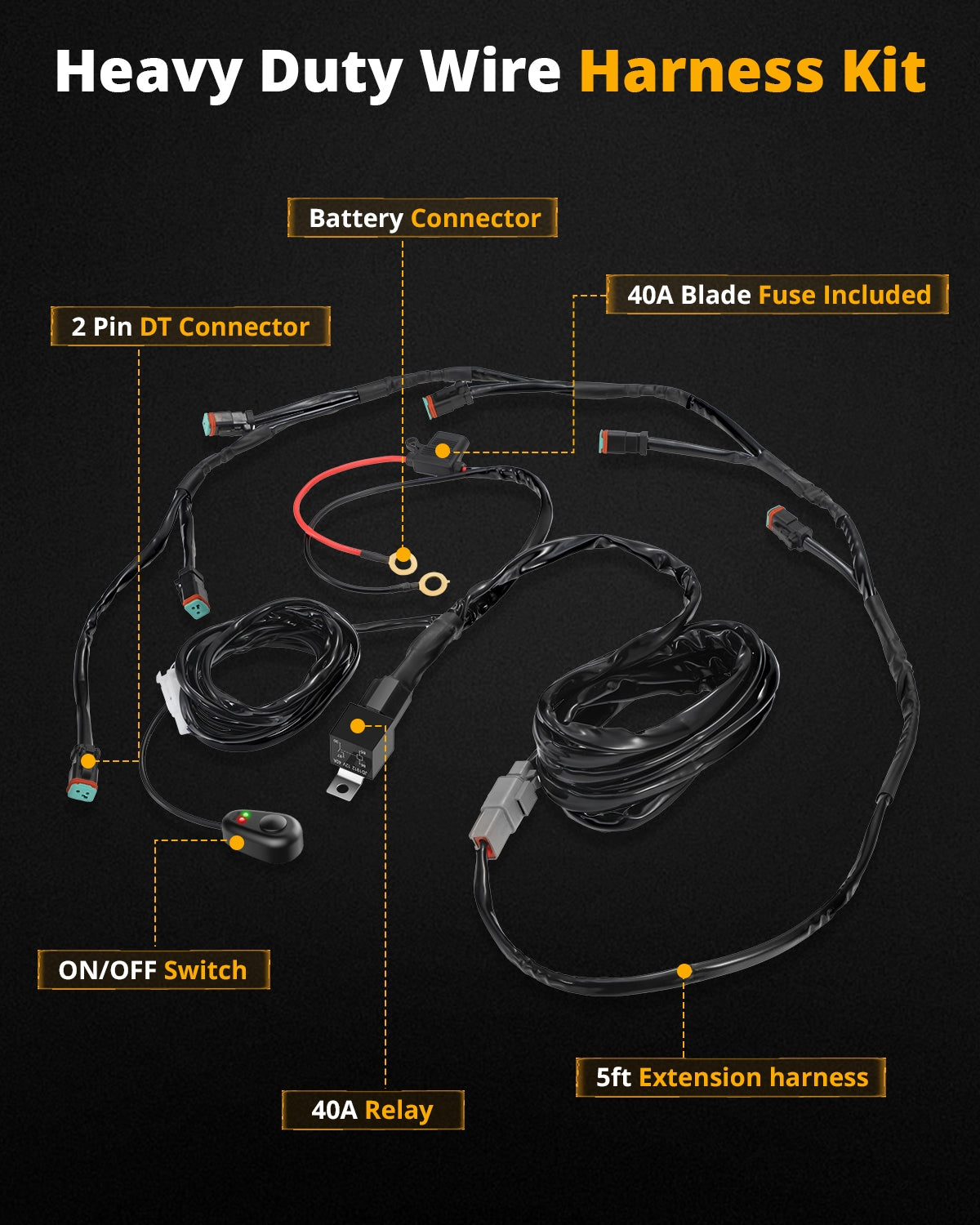 6-LED Pod Light Power Wiring Harness Kit with 2 PIN DT Plug