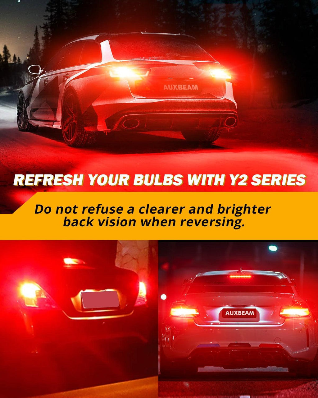 T25 3157 3156 LED Brake/Tail Light Bulbs 14W 6000LM CAN-Bus Error Free Red Y2 Series | 2 Bulbs