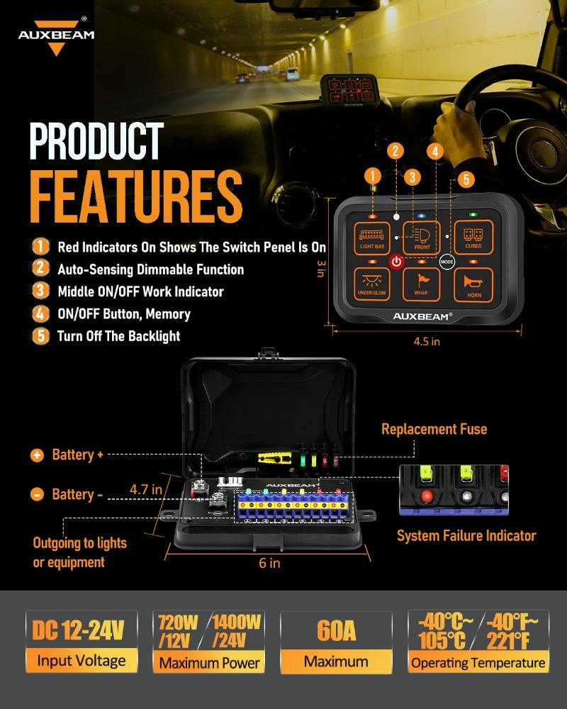 AR Series 6 Gang (AR-600) RGB Switch Panel with APP, Toggle/ Momentary/ Pulsed Mode Supported (One-Side Output))