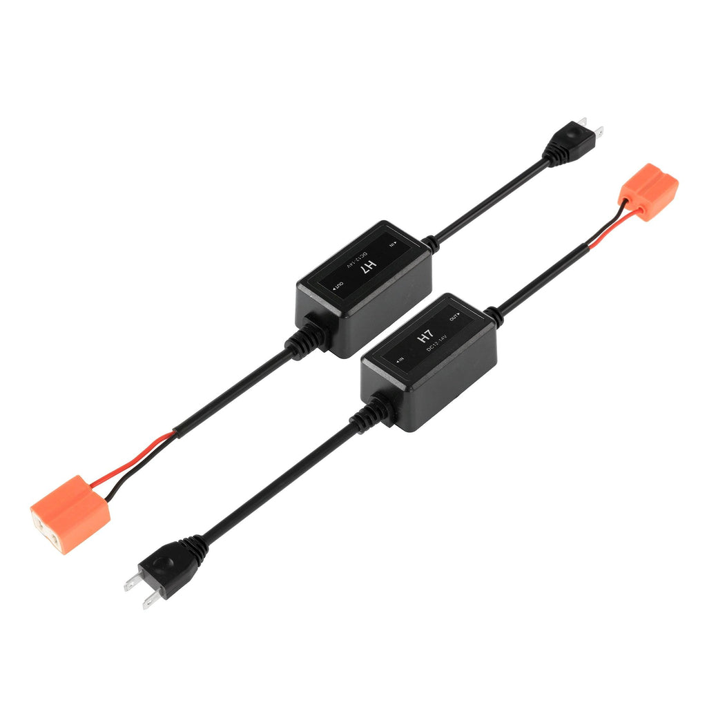 H7 C10-MODEL Enhanced LED Headlight Bulbs Canbus Decoder Anti-Flicker Hyper Flash No Warning Harness Resistor Conversion Kit 2pcs/set