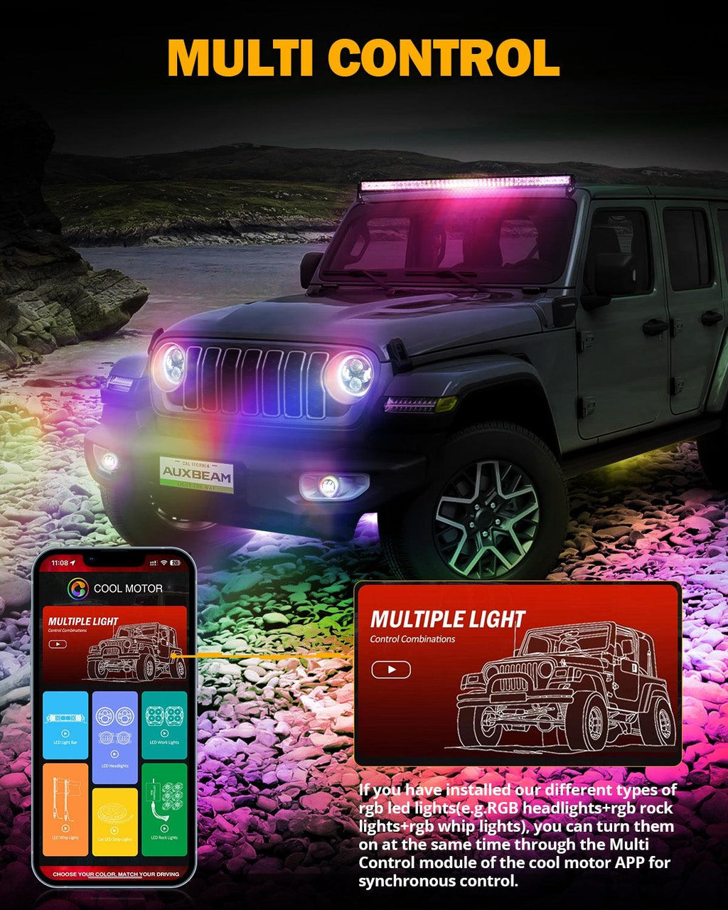 Upgraded 9 Inch Round LED Headlight with RGB Halo Ring for Jeep Wrangler JL