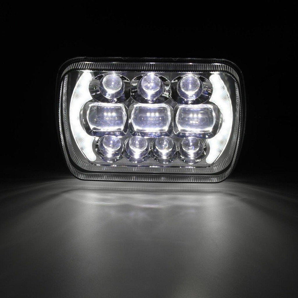 (2pcs/set) 65W 7x6 LED Hi-Lo Beam Headlights with DRL for Toyota Pickup Truck (Black/Chrome)