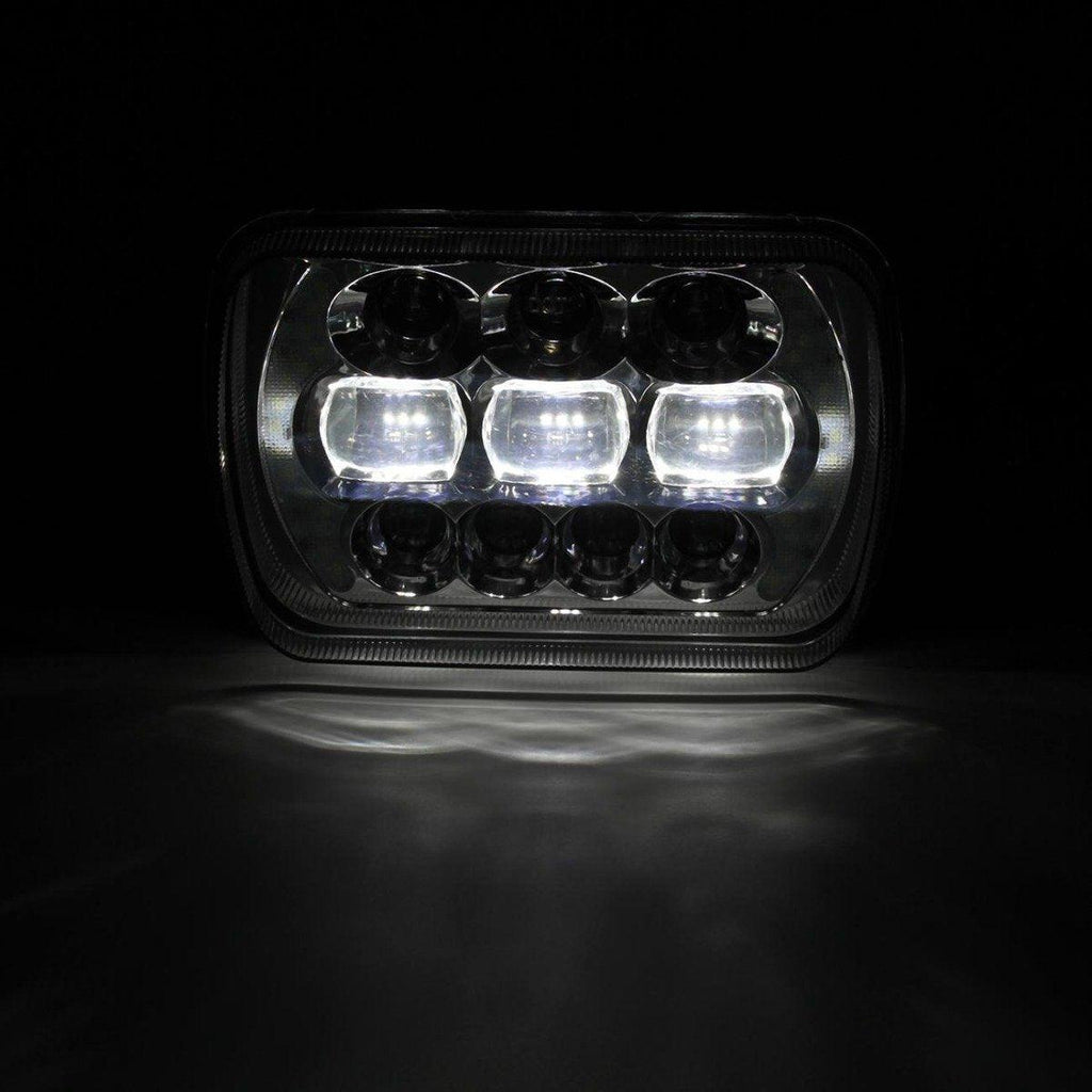 (2pcs/set) 65W 7x6 LED Hi-Lo Beam Headlights with DRL for Toyota Pickup Truck (Black/Chrome)