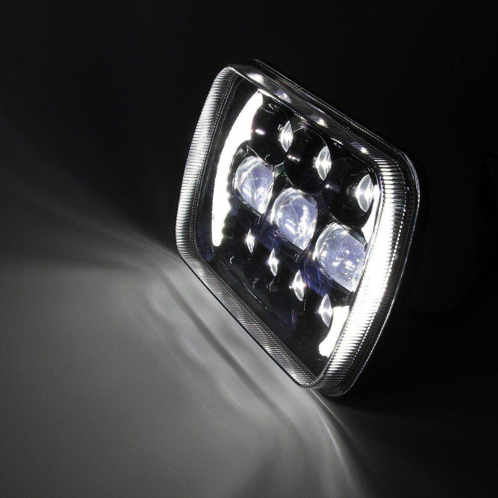 (2pcs/set) 65W 7x6 LED Hi-Lo Beam Headlights with DRL for Toyota Pickup Truck (Black/Chrome)