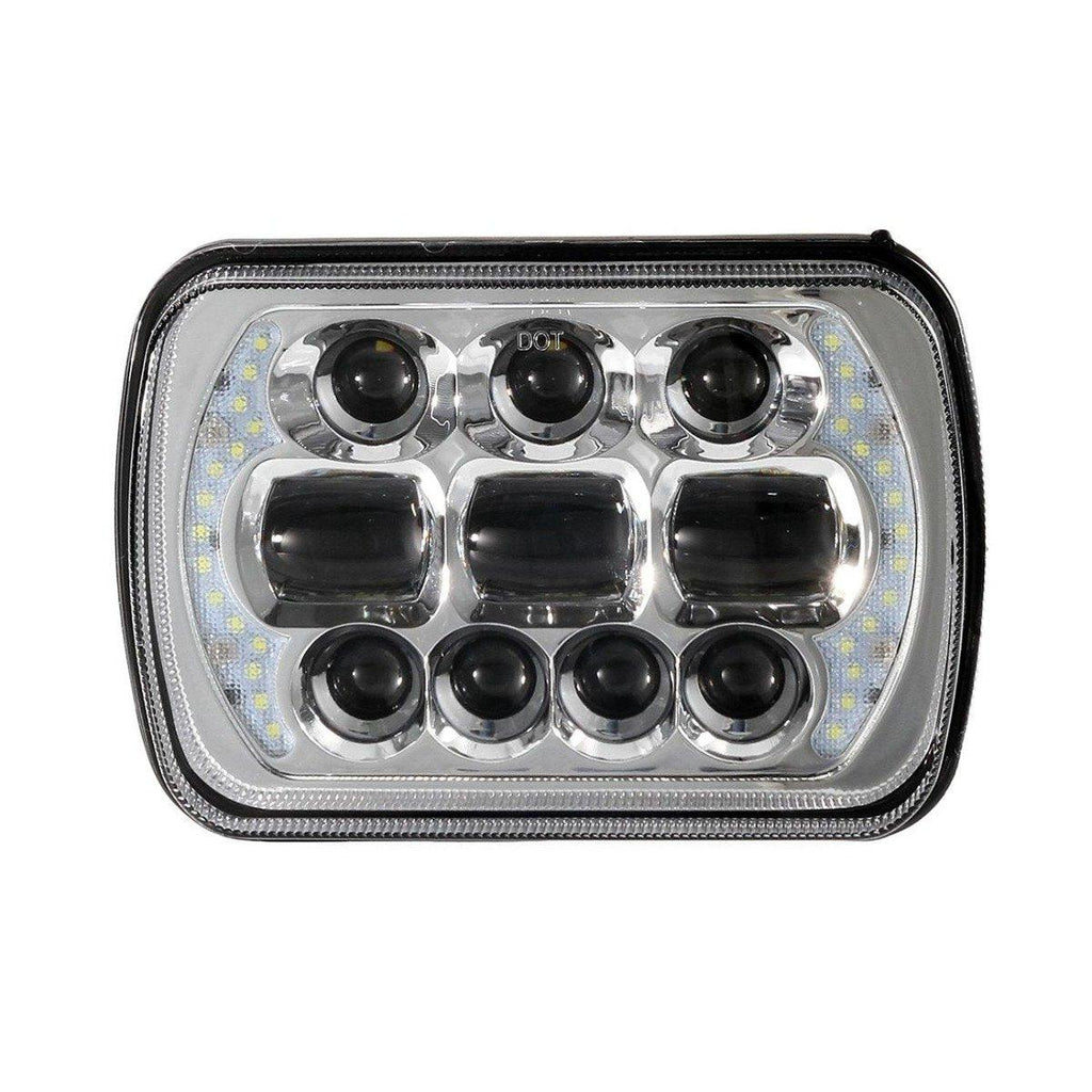 (2pcs/set) 65W 7x6 LED Hi-Lo Beam Headlights with DRL for Toyota Pickup Truck (Black/Chrome)