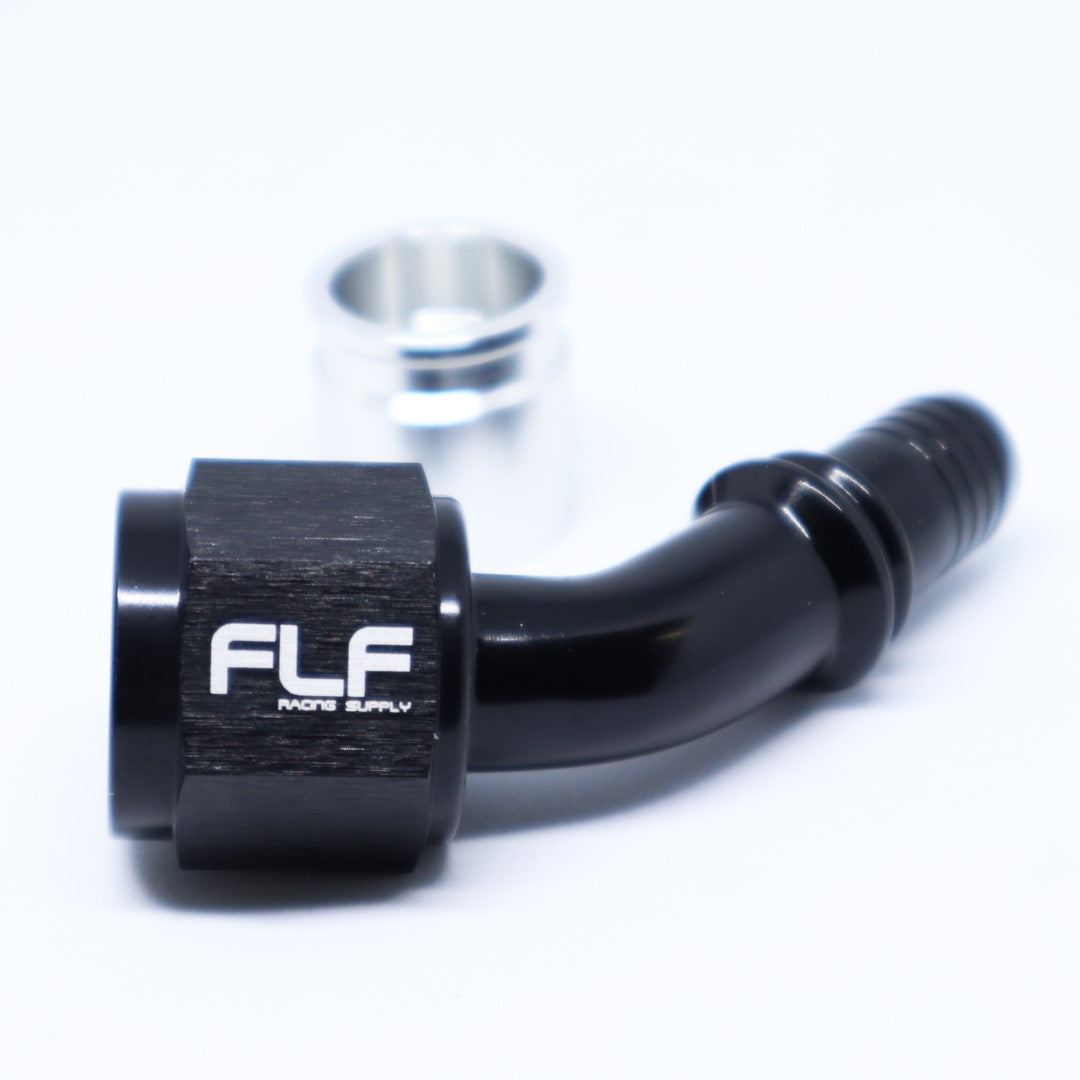 Crimp-On PTFE Hose End – 45 Degree AN